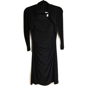 Ruffled 3/4 Sleeve Midi‎ Body Shaping Dress Black Women's Size